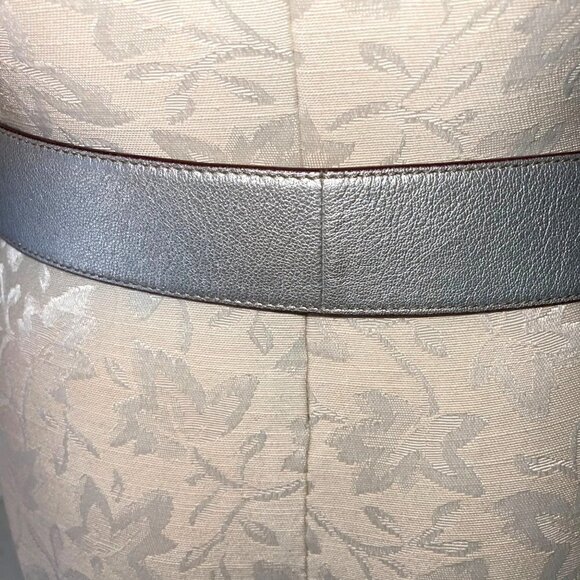 Dolce & Gabbana Womens Leather Logo Plate Belt Size 32 Silver Gold Made In Italy main image 5